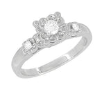 Lucky Clover Retro Moderne White Sapphire Engagement Ring in 14 Karat White Gold