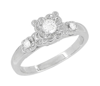 Lucky Clover Retro Moderne White Sapphire Engagement Ring in 14 Karat White Gold - alternate view