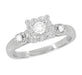 Lucky Clover Retro Moderne White Sapphire Engagement Ring in 14 Karat White Gold