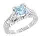 X & O Kisses Art Deco 3/4 Carat Square Princess Cut Vintage Aquamarine Engagement Ring in 18K White Gold - R676A
