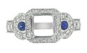 Art Deco Sapphire and Diamonds Engraved Wheat and Scrolls Engagement Ring Setting in 18 Karat White Gold
