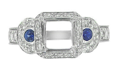 Art Deco Sapphire and Diamonds Engraved Wheat and Scrolls Engagement Ring Setting in 18 Karat White Gold - Item: R677 - Image: 2