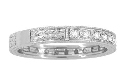 Art Deco Engraved Wheat Diamond Eternity Wedding Band in White Gold - 14 or 18 Karat - Item: R678W14 - Image: 3