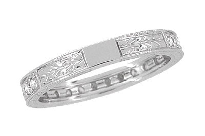 Art Deco Engraved Wheat Diamond Eternity Wedding Band in White Gold - 14 or 18 Karat - Item: R678W14 - Image: 4
