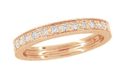 Art Deco Rose Gold Engraved Wheat Diamond Eternity Wedding Band