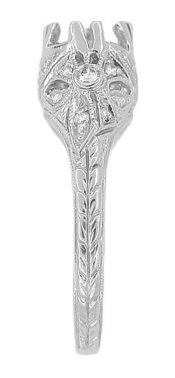 Antique Style Edwardian Filigree 3/4 Carat Engagement Ring Mounting in White Gold for a 6mm Round Stone - Item: R679W14 - Image: 4