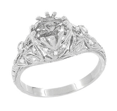 Antique Style Edwardian Filigree 3/4 Carat Engagement Ring Mounting in White Gold for a 6mm Round Stone - Item: R679W14 - Image: 5