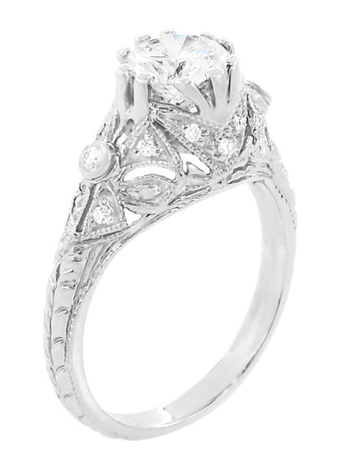 Edwardian Antique Style 1 Carat Diamond T.W. Filigree Engagement Ring in 18 Karat White Gold