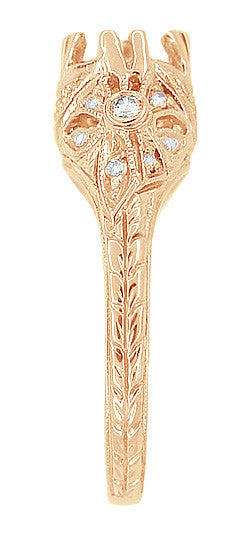 Antique Style Filigree Edwardian Engagement Ring Semimount for a 1.00 to 1.30 Carat Round Diamond in 14 Karat Rose ( Pink ) Gold - Item: R6791R - Image: 3