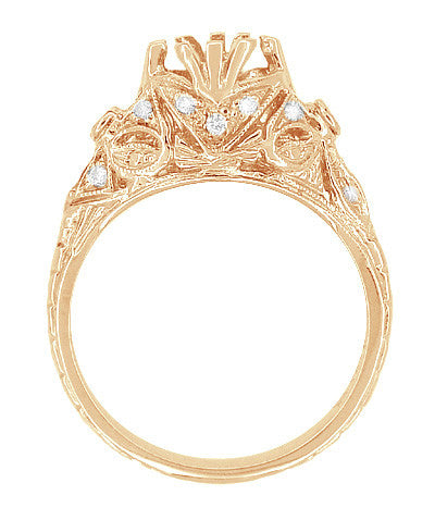 Antique Style Filigree Edwardian Engagement Ring Semimount for a 1.00 to 1.30 Carat Diamond in 14 Karat Rose ( Pink ) Gold - Item: R6791R - Image: 4