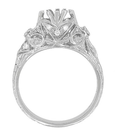 Antique Style Edwardian Filigree 3/4 Carat Engagement Ring Mounting in White Gold for a 6mm Round Stone - alternate view