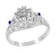 Edwardian Engagement Ring Setting with Side Blue Sapphires and Diamonds in 18 Karat White Gold