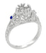 Edwardian Engagement Ring Setting with Side Blue Sapphires and Diamonds in 18 Karat White Gold