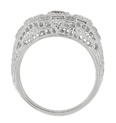 Filigree "Three Stone" Edwardian Ruby and Diamond Engagement Ring in Platinum - Item: R682PR - Image: 4
