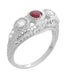 Filigree 3 Stone Ruby and Diamond Edwardian Engagement Ring in 14 Karat White Gold