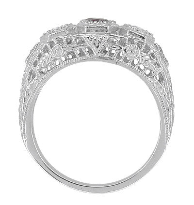 Filigree 3 Stone Ruby and Diamond Edwardian Engagement Ring in 14 Karat White Gold - Item: R682WR - Image: 4