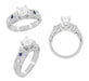 Art Deco 1 1/2 Carat Princess Cut Diamond Wheat Engraved Engagement Ring Setting in Platinum with Diamonds and Princess Cut Sapphires