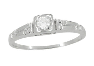 Retro Moderne Diamond Antique Engagement Ring in 18 Karat White Gold