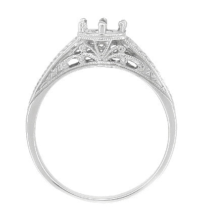 Art Deco Wheat and Filigree Scrolls Engagement Ring Mounting for a 3/4 Carat Round Diamond in 18 Karat White Gold - Item: R688 - Image: 2