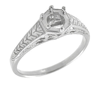 Art Deco Wheat and Filigree Scrolls Engagement Ring Mounting for a 3/4 Carat Round Diamond in 18 Karat White Gold