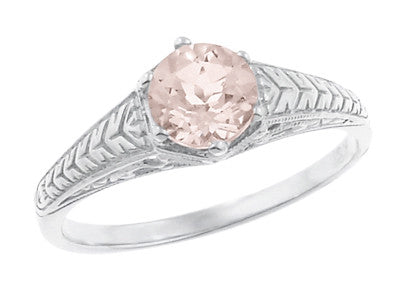 Art Deco Scrolls and Wheat Morganite Solitaire Filigree Engraved Engagement Ring in Platinum