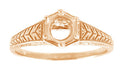 14 Karat Rose ( Pink ) Gold Art Deco Carved Wheat and Filigree Scrolls Engagement Ring Setting for a 3/4 Carat Diamond
