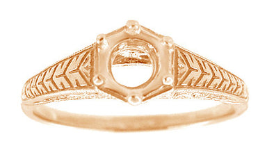 14 Karat Rose ( Pink ) Gold Art Deco Carved Wheat and Filigree Scrolls Engagement Ring Setting for a 3/4 Carat Diamond - alternate view