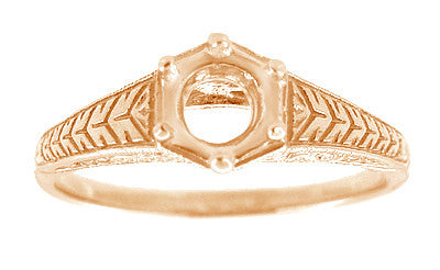 14 Karat Rose ( Pink ) Gold Art Deco Carved Wheat and Filigree Scrolls Engagement Ring Setting for a 3/4 Carat Diamond - Item: R688R - Image: 2