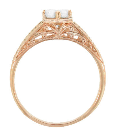 Rose Gold Art Deco Scrolls and Wheat White Sapphire Solitaire Filigree Engraved Engagement Ring - Item: R688RWS - Image: 3