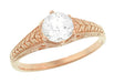 Rose Gold Art Deco Scrolls and Wheat White Sapphire Solitaire Filigree Engraved Engagement Ring