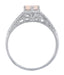 Art Deco Scrolls and Wheat Morganite Solitaire Filigree Engraved Engagement Ring in 18 Karat White Gold