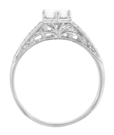 Art Deco Scrolls and Wheat White Sapphire Solitaire Filigree Engraved Engagement Ring in 18 Karat White Gold - Item: R688WWS - Image: 3