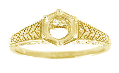 Yellow Gold Art Deco Scrolls and Wheat Filigree Engagement Ring Setting for a 3/4 Carat Round Diamond - 18K - Item: R688Y - Image: 3