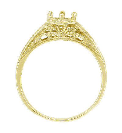 Yellow Gold Art Deco Scrolls and Wheat Filigree Engagement Ring Setting for a 3/4 Carat Round Diamond - 18K - Item: R688Y - Image: 2
