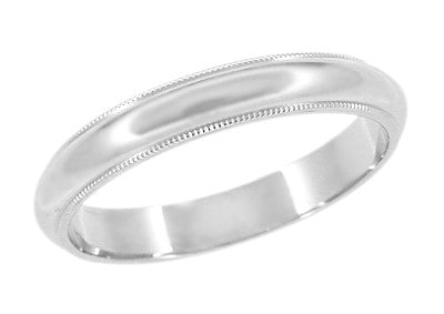3 mm Wide Millgrain Estate Wedding Band Ring in 14 Karat White Gold