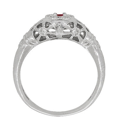 1920's Art Deco Low Dome Filigree Ruby Ring in 14 Karat White Gold - Item: R698 - Image: 4