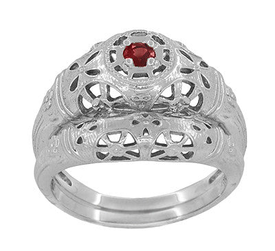 1920's Art Deco Low Dome Filigree Ruby Ring in 14 Karat White Gold - Item: R698 - Image: 6