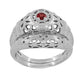 1920's Art Deco Low Dome Filigree Ruby Ring in 14 Karat White Gold