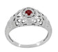 1920's Art Deco Low Dome Platinum Filigree Ruby Ring