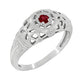 1920's Art Deco Low Dome Platinum Filigree Ruby Ring