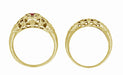 Low Dome Filigree Art Deco Ruby Ring in 14 Karat Yellow Gold
