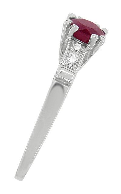Ruby and Diamonds Art Deco Engagement Ring in 18 Karat White Gold - Item: R699 - Image: 3