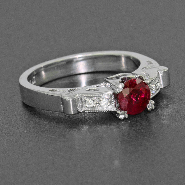 Ruby and Diamonds Art Deco Engagement Ring in 18 Karat White Gold - Item: R699 - Image: 5