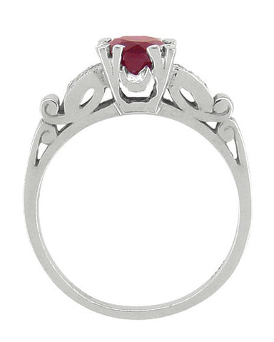 Ruby and Diamonds Art Deco Engagement Ring in 18 Karat White Gold - alternate view