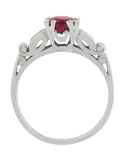 Ruby and Diamonds Art Deco Engagement Ring in 18 Karat White Gold - Item: R699 - Image: 2