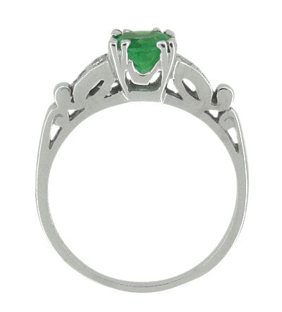 1950's Vintage Style Emerald and Diamonds Engagement Ring in 18 Karat White Gold - Item: R700 - Image: 3