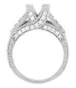 Art Deco X & O Kisses 1 Carat Princess Cut Diamond Engagement Ring Setting in White Gold