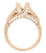 Rose Gold Art Deco X & O Kisses Engagement Ring Setting for a 1 Carat Princess Cut Diamond