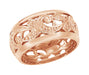 Retro Moderne Scrolls and Leaves Filigree 8.5mm Wide Wedding Ring in 14 Karat Rose ( Pink ) Gold | Size 5.5