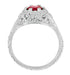 Art Deco Filigree Flowers Lab Created Ruby Engagement Ring in 14 Karat White Gold